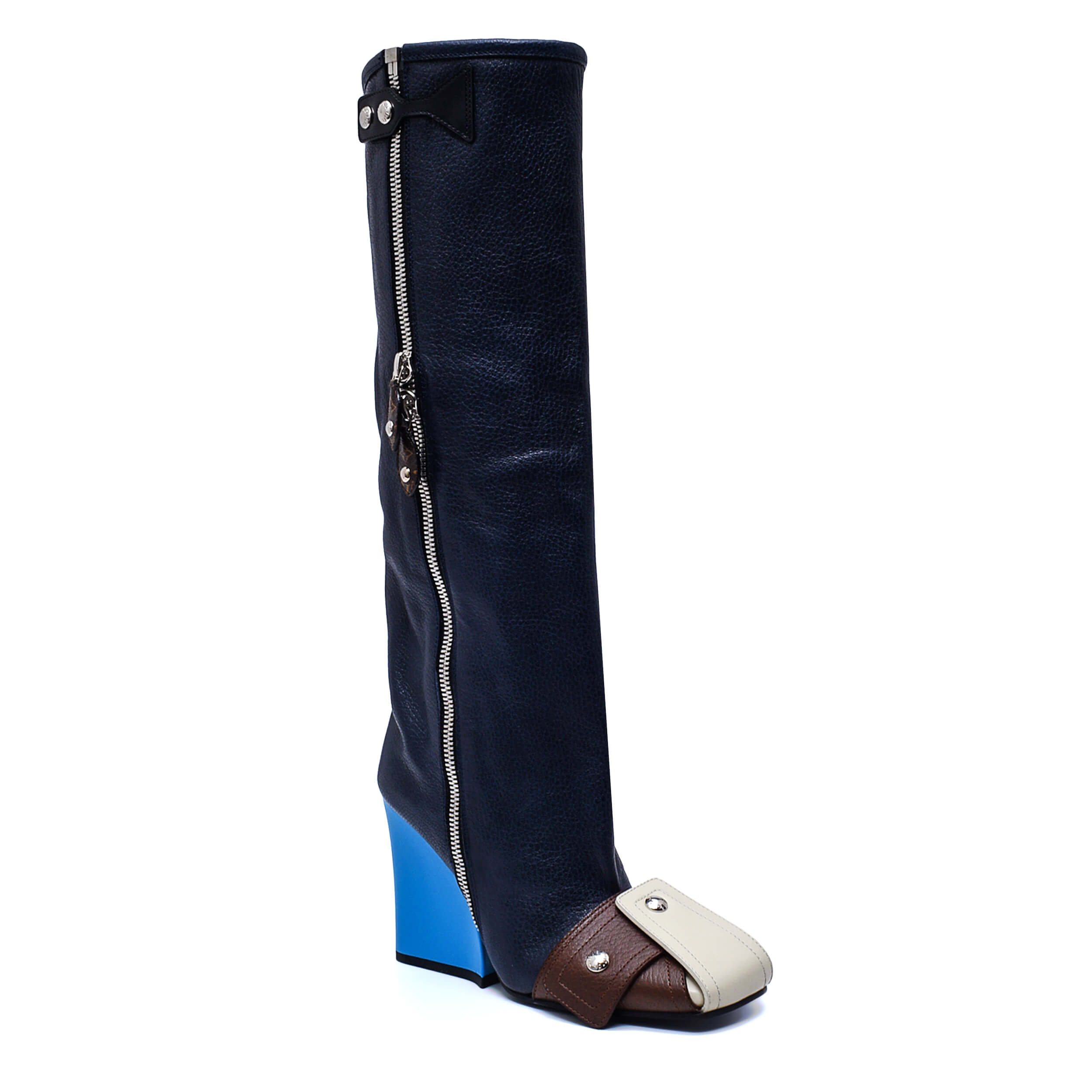 Louis Vuitton - Navy Blue Patti Wedge Half Boots/ 38